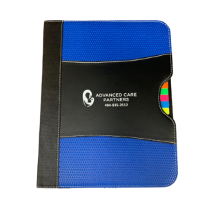 ACP folio notebook in blue with black middle section