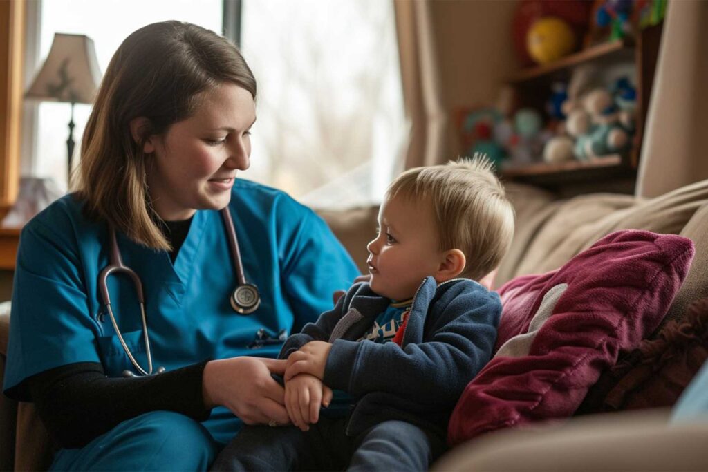 Pediatric Home Health Care worker caring for a child